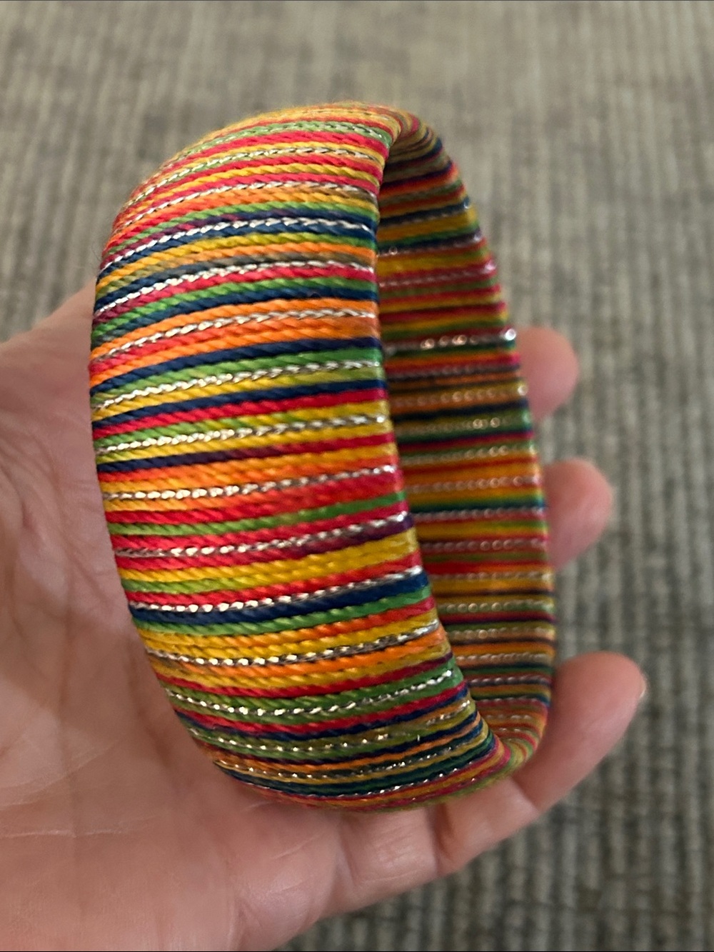 Handcrafted Multicolor Thread Wrapped Bangle Bracelet - Picture 9 of 9